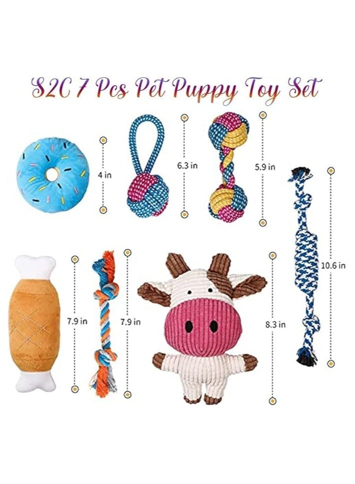 اي 2 سي مجموعة هدايا الجراء S2C للكلاب الصغيرة - عبوة من 7 ألعاب لطيفة تصدر صريرًا ومضغًا وتسنينًا، متينة وغير سامة، آمنة للكلاب والقطط (7 قطع - على شكل كلب) - Image 2