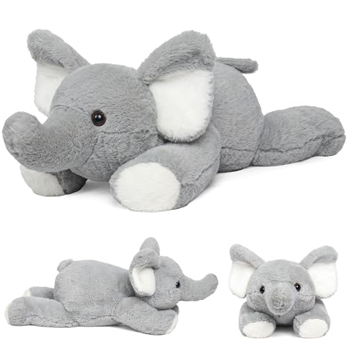 JellyMallow 5lbs 24 in Elephant Weighted Stuffed Animals Weighted Stuffed Animal Plushies Gifts for Kids and AdultsGrey - Image 1