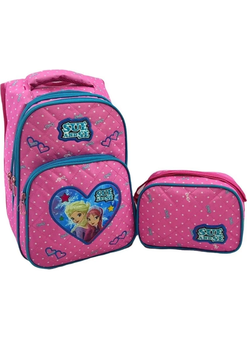 Genc Dijital Baski Young Digital Print Pink Polka Dot Frozen Girls Primary School Bag