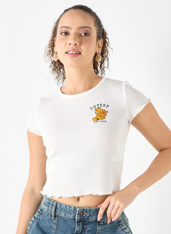 SP Characters Garfield Print Round Neck T-shirt with Short Sleeves - Image 1