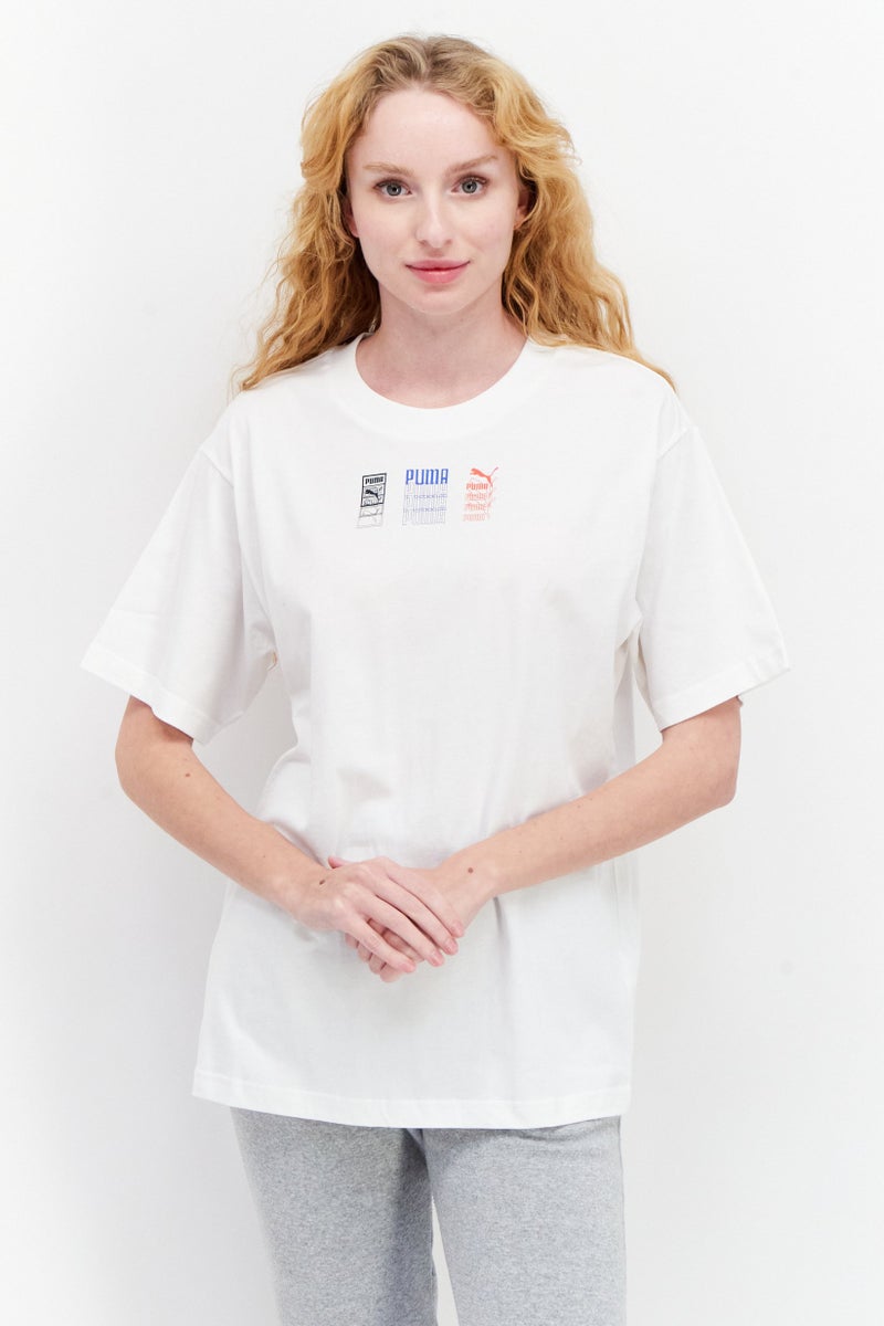 PUMA تي شيرت رياضي نسائي بشعار العلامة التجارية، أبيض - Image 1
