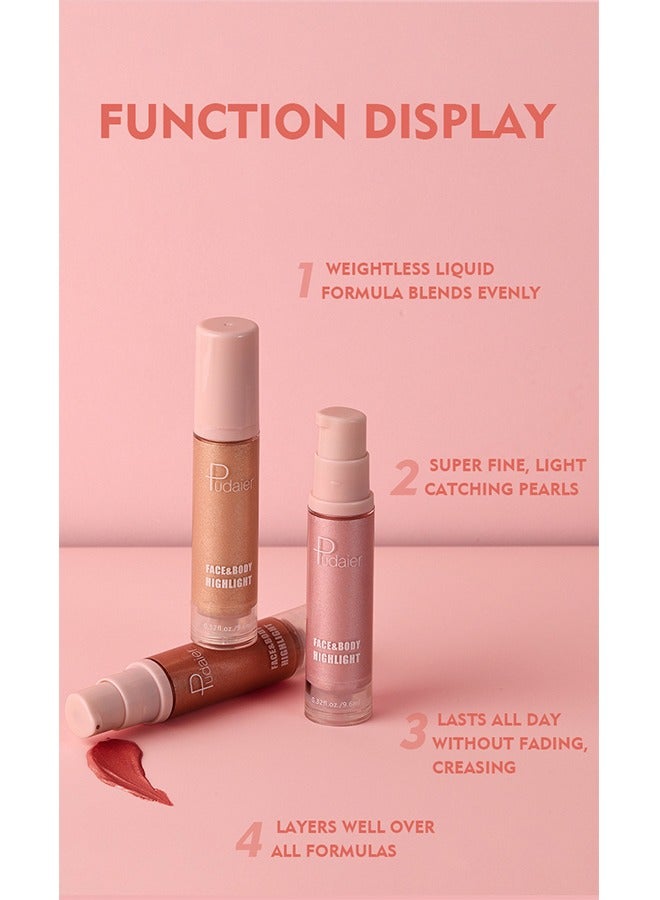 pudaier Face&Body Highlight 9.6ML, Liquid Illuminator Body Shimmer Oil, Moisturizing Bronzer Highlighter Smooth Shine Highlight Glow Makeup, Waterproof Body Shimmering Glitter  - Image 5