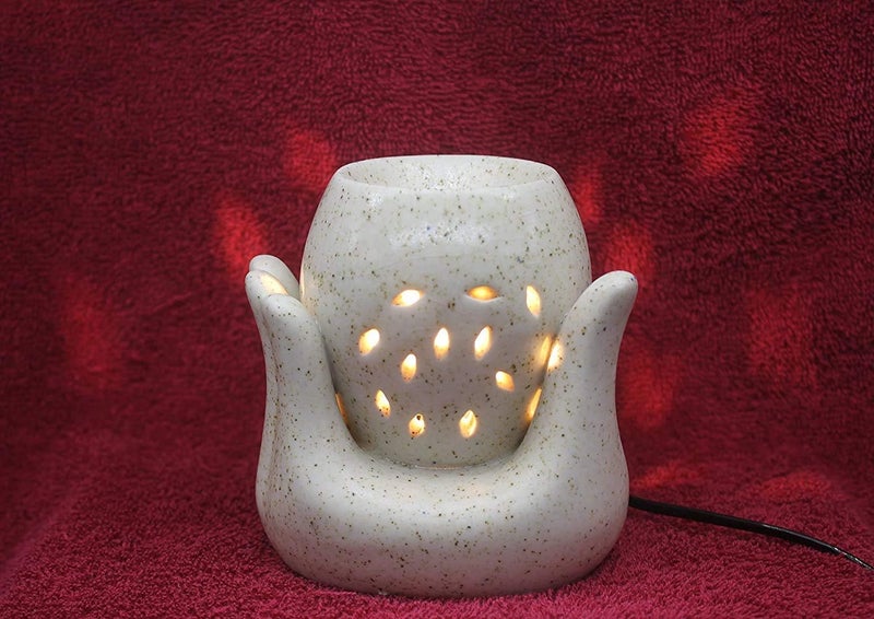 coku Coku Ceramic Aroma Air Freshner Oil Burner Hand Shaped Diffuser for Aromatherapy Diffuser Night lamp for Home Office Decor and Home Fragrance Bathroom SPA Diffuser Lamp yellow  - Image 3