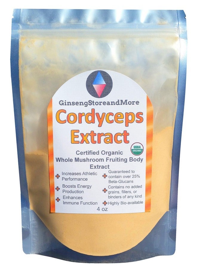 4Oz Organic Cordyceps Mushroom Extracted From Real Mushroom Fruiting Bodies From Nammex ; >30% Betaglucans ; Cordyceps Militaris ; Βglucan For Energy Immune System Athletic Performance
