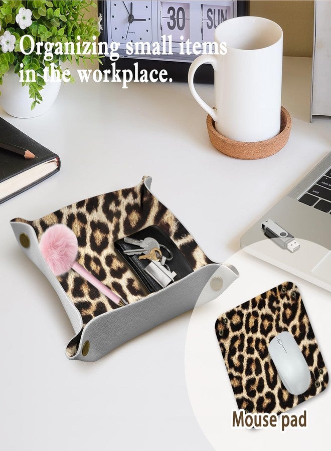 Dilemat Leopard Print Gifts Jewelry Valet Tray for Women,Cheetah Print Gifts for Women PU Leather Valet Tray Catchall Nightstand Organizer for Jewelry Rings Watches Keys Accessories - Image 3