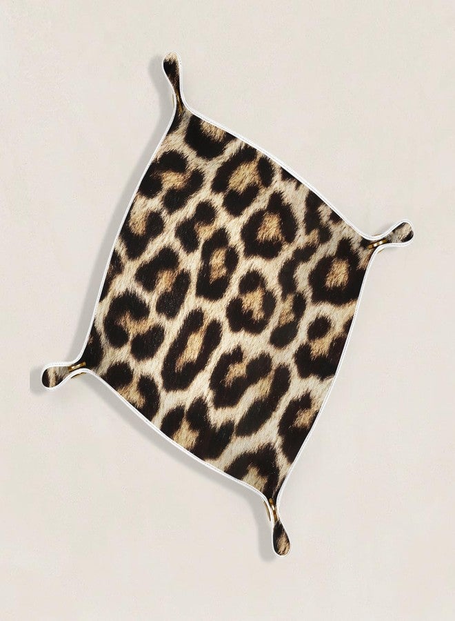 Dilemat Leopard Print Gifts Jewelry Valet Tray for Women,Cheetah Print Gifts for Women PU Leather Valet Tray Catchall Nightstand Organizer for Jewelry Rings Watches Keys Accessories - Image 1