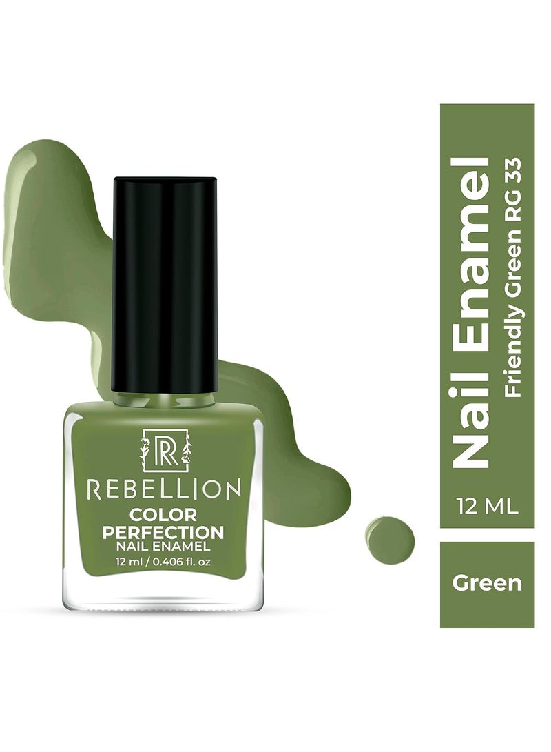 Rebellion Color Perfection Nail Enamel 12ml Green Friendly Green RG33 - Image 2