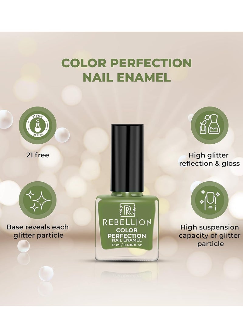 Rebellion Color Perfection Nail Enamel 12ml Green Friendly Green RG33 - Image 4