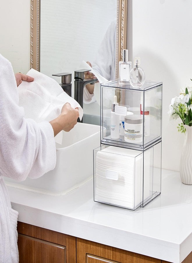 Vtopmart حامل مناشف الوجه القابل للتصرف من Vtopmart، درج تخزين شفاف متوافق مع مناشف Clean Skin Club XL، صندوق أكريليك يحمل 50 قطعة، ملحق حمام أنيق وعملي لتنظيم الأسطح - Image 3