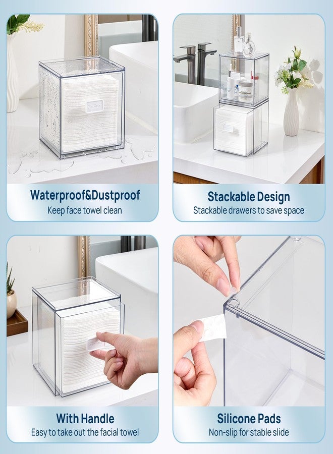 Vtopmart حامل مناشف الوجه القابل للتصرف من Vtopmart، درج تخزين شفاف متوافق مع مناشف Clean Skin Club XL، صندوق أكريليك يحمل 50 قطعة، ملحق حمام أنيق وعملي لتنظيم الأسطح - Image 5