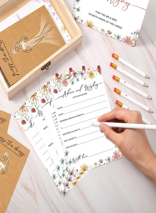 Geyoga Wildflower Bridal Shower Game Set for 30 Guest Include Guess the Dress, He Said She Said, Would She Rather, Advice and Wishes, Wood Box 45 Pencil Bachelorette Wedding Party Game Double Sided - Image 3