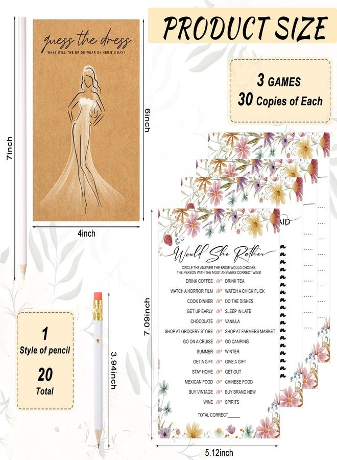 Geyoga Wildflower Bridal Shower Game Set for 30 Guest Include Guess the Dress, He Said She Said, Would She Rather, Advice and Wishes, Wood Box 45 Pencil Bachelorette Wedding Party Game Double Sided - Image 2