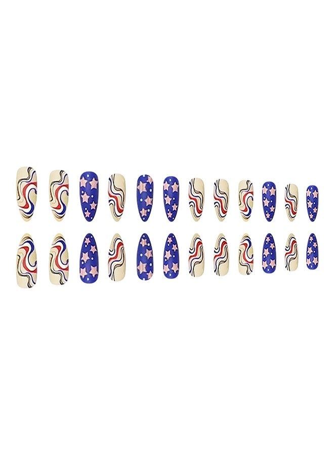 Vezocim Independence Day Press on Nails Pointed Medium, 24Pcs Full Cover Almond False Nails, Glue On Nails with Patriotic Designs, Women Acrylic Fake Nails for July 4th, Artificial Reusable Stick On Nails - Image 2
