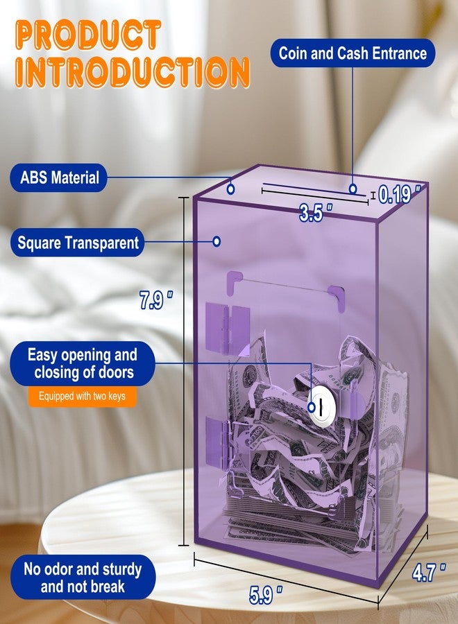 PACOLO Large Acrylic Clear Piggy Bank, Money Saving Box for Cash Saving with Key, Openable Clear Acrylic Savings Jar for Adults Kid (Purple) - Image 2