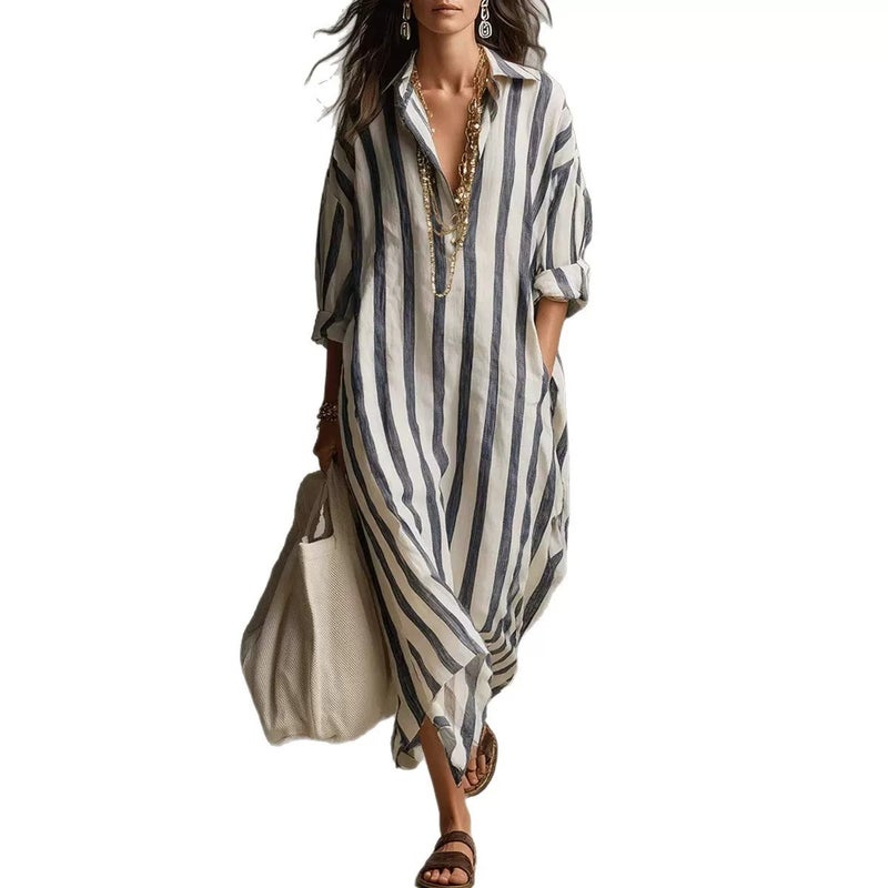 Style Striped Long Cardigan Dress - Summer Trendy Loose Fit