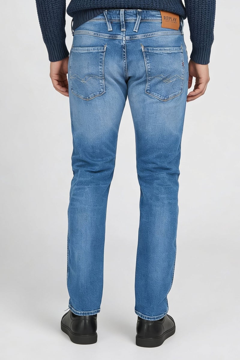 Replay Men Slim Fit Washed Stretchable Jeans, Light Blue - Image 2