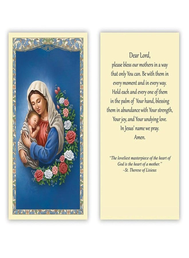 Needzo Heart of a Mother Holy Card with St. Therese Prayer on Back, Mary and Baby Jesus Inspiration for Sunday School, Church and Mass, 2 3/8 x 4 1/8 Inches, 5 Pack - Image 2