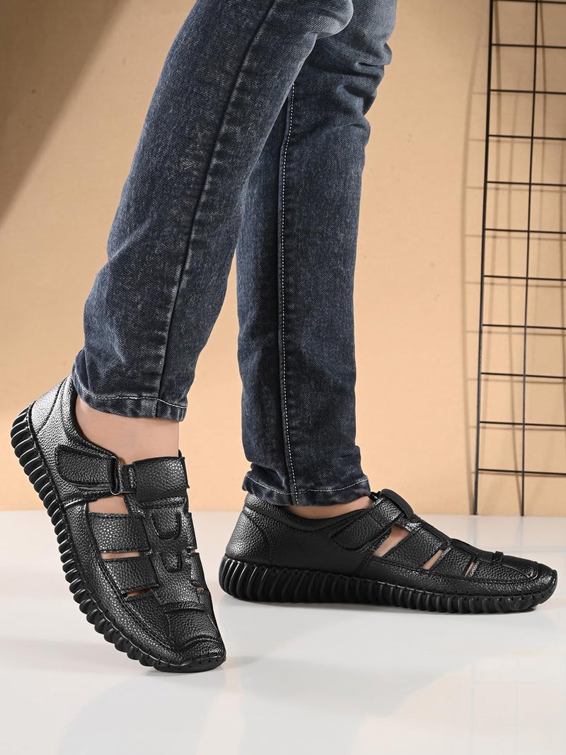 MACTREE Vegan Leather Upper Fisherman Sandals for Men | Stitched Upper and Sole for More Durability (Black, UK 7) - Image 3