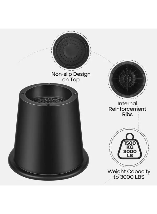 Black Trapezoidal 4 Inch 4 Pack Bed Furniture Risers Heavy Duty Lifts Supports 300 Lbs - Image 3