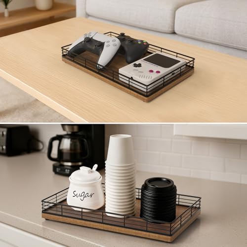 Focusonit Large Bathroom Vanity Tray – 13" x 8" Oak Decorative Wooden Tray for Bathroom Countertop & Vanity Organizer, Rectangular Wood Tray for Perfume, Skincare, Storage, Vanity Dresser Counter Decor, Gold - Image 5