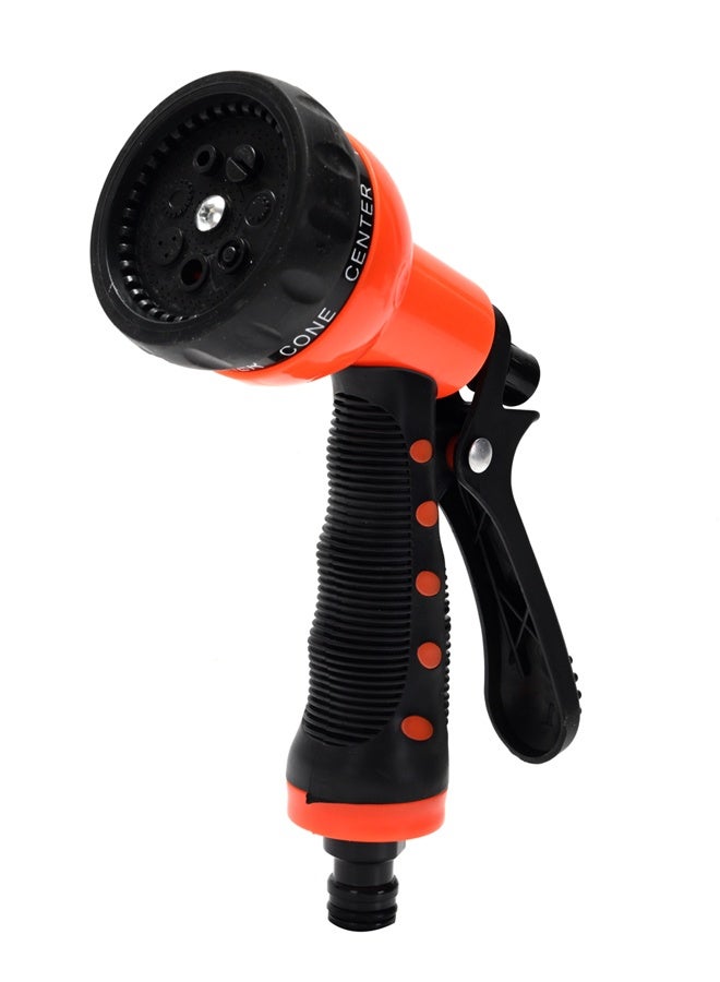 لوازم فوهة خرطوم حديقة برتقالي وأسود - فوهة رش يدوية بضغط عالٍ مع 7 أنماط رش قابلة للتعديل ومقبض خلفي ومشبك تثبيت - للري، غسيل السيارات، تنظيف الأسطح - Image 1