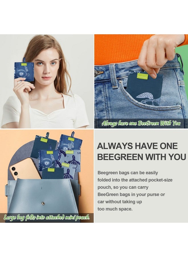 BeeGreen Turtle Gifts for Women Foldable Reusable Grocery Bags Shopping Bags for Groceries Cute Holiday Bags Cloth Bags With Handles Large Cloth Gift Bags Heavy Duty Bulk 6 Pack Gifts - Image 4