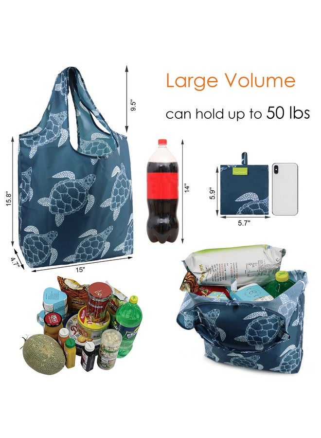 BeeGreen Turtle Gifts for Women Foldable Reusable Grocery Bags Shopping Bags for Groceries Cute Holiday Bags Cloth Bags With Handles Large Cloth Gift Bags Heavy Duty Bulk 6 Pack Gifts - Image 2
