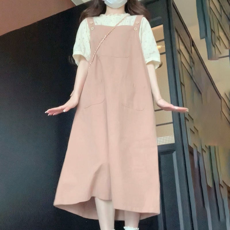 chubby girl 150.00kg Japanese-style Loose All-match Strand Skirt Two-piece plus size Womens Floral Shirt dress suit Floral Top
