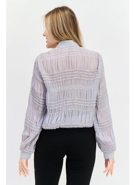 VERO MODA Women Textured Jacket Shirt, Grey  - Image 3