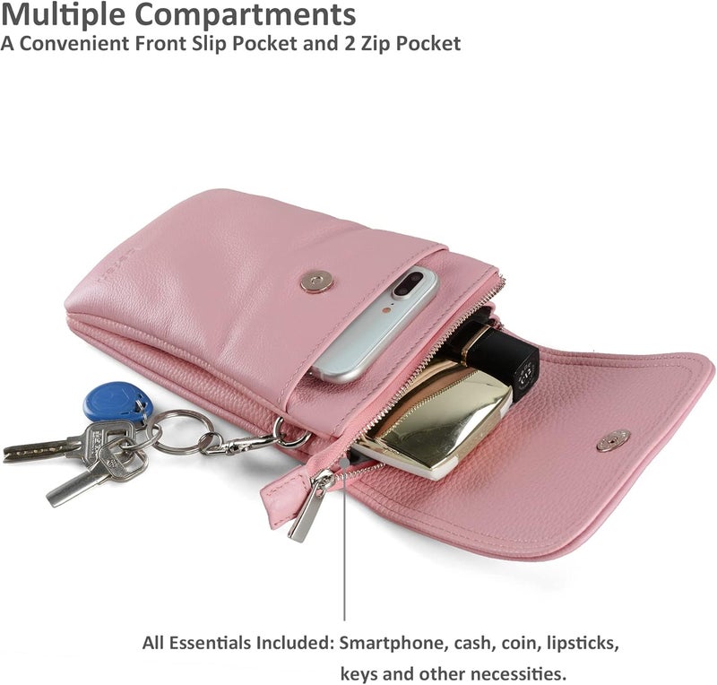 befen Genuine Leather Small Crossbody Bags for Women Cell Phone Bag Cross Body Purses,Silver Zipper - Image 3