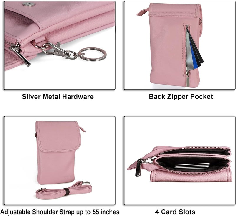 befen Genuine Leather Small Crossbody Bags for Women Cell Phone Bag Cross Body Purses,Silver Zipper - Image 5