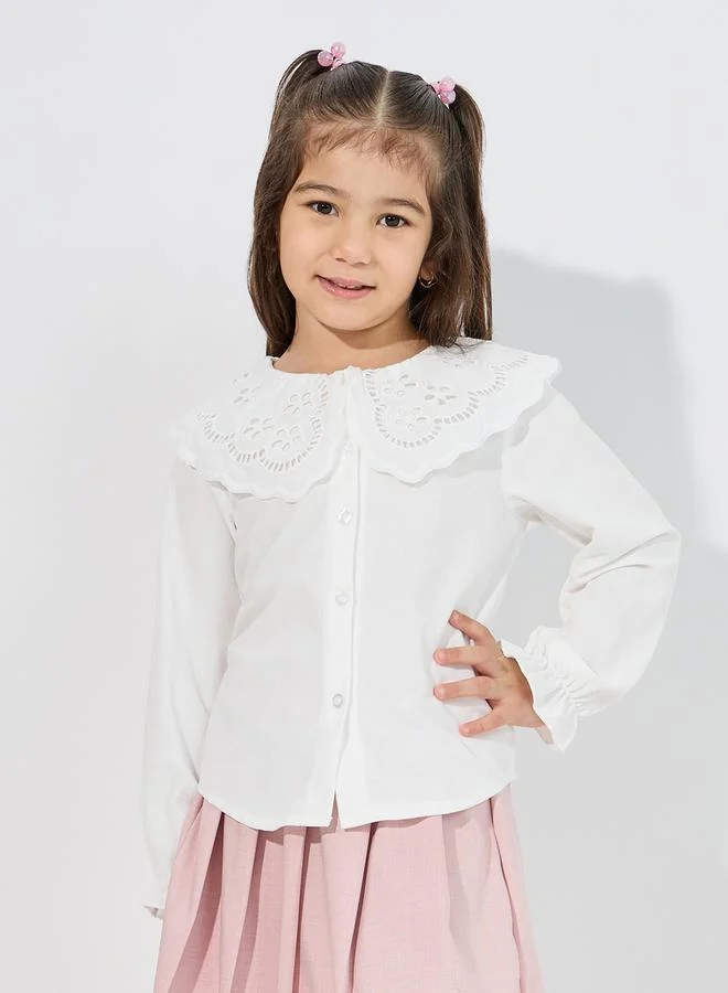 Styli Schiffli Collar Textured Shirt