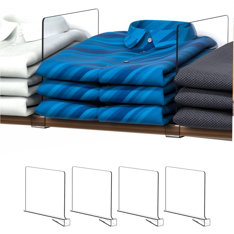 Cq acrylic Shelf Dividers for Closet Organization  4 Pack Closet Shelf Organizer for Wood CupboardShelves  T ShirtBagPurse DividersHandbag OrganizerPlastic Shelf Separators for SweaterTshirt - Image 1