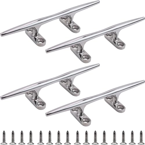Laorde Boat Cleat 4 inch 5 inch 6 inch 8 inch 10 inch Open Base 316 Stainless Steel Dock Cleat Marine Grade Rope Cleat with Fasteners for Kayaks Nautical Decor Silver 4 inch 4 Pack - Image 1