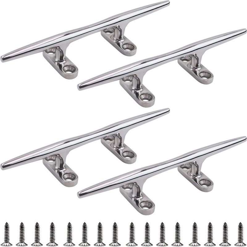Laorde Boat Cleat 4 inch 5 inch 6 inch 8 inch 10 inch Open Base 316 Stainless Steel Dock Cleat Marine Grade Rope Cleat with Fasteners for Kayaks Nautical Decor Silver 4 inch 4 Pack - Image 2