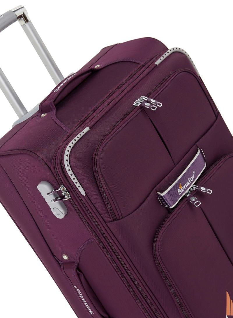 SENATOR Soft Shell Luggage Trolley For Unisex Ultra Lightweight Expandable Suitcase With 4 Wheels LL003 Purple - Image 4