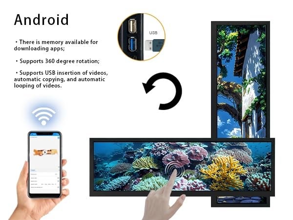 VSDISPLAY 14.5 Inch Android 11 Touchscreen Monitor 2560x720 Stretched Bar LCD Display Support USB Autocopy Autoplay Video Image Audio - Image 4
