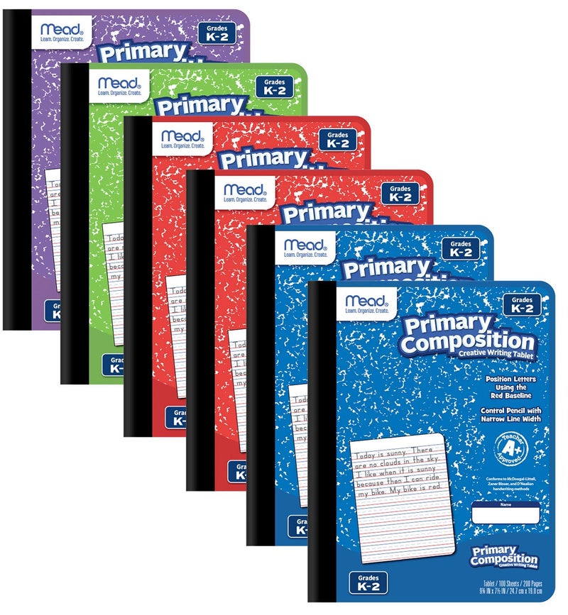 Mead Primary Composition Notebook K-2, 6 Pack Primary Ruled Composition Book, Color May Vary, Grades K-2 Writing Dotted Lined Notebook, 100 Sheets (200 Pages) 489902ELG - Image 1