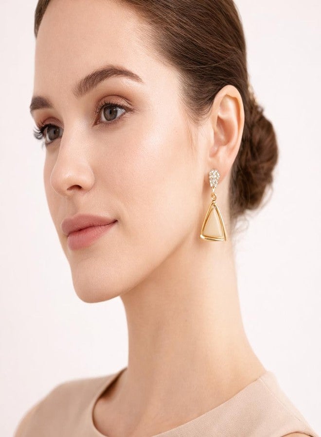 Anuva Geometric Triangle Drop Earrings for Women and Girls | Gold Tone Cream Stone Dangle Earrings | Elegant Lightweight Fashion Jewelry - Image 5