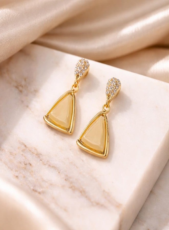 Anuva Geometric Triangle Drop Earrings for Women and Girls | Gold Tone Cream Stone Dangle Earrings | Elegant Lightweight Fashion Jewelry - Image 4