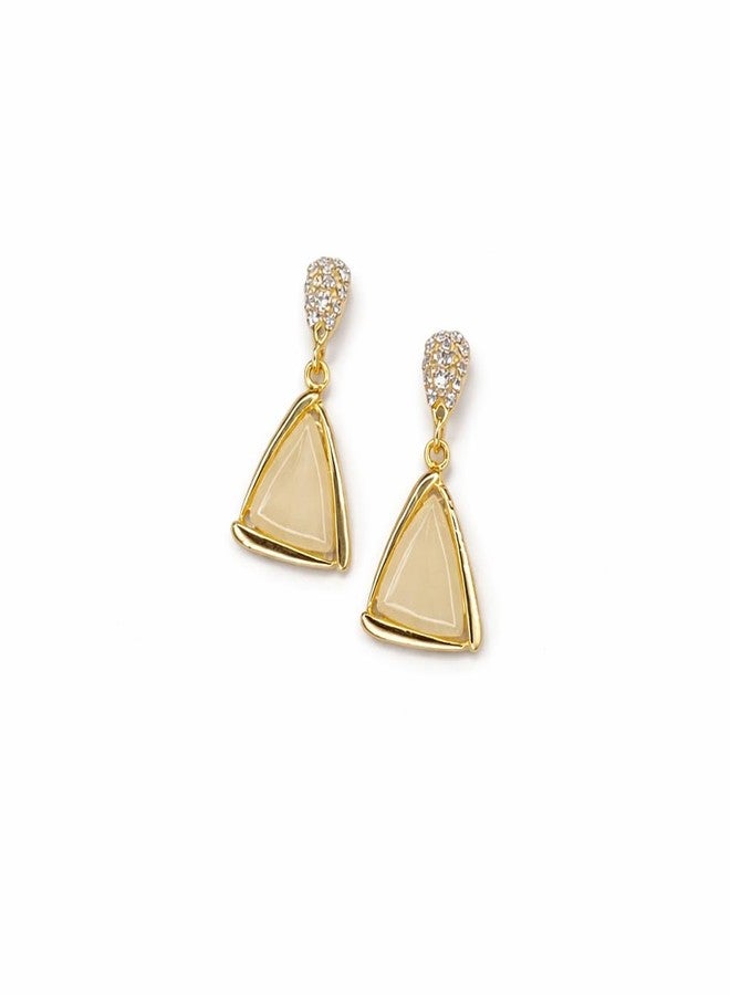 Anuva Geometric Triangle Drop Earrings for Women and Girls | Gold Tone Cream Stone Dangle Earrings | Elegant Lightweight Fashion Jewelry - Image 1