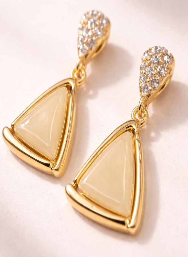 Anuva Geometric Triangle Drop Earrings for Women and Girls | Gold Tone Cream Stone Dangle Earrings | Elegant Lightweight Fashion Jewelry - Image 3