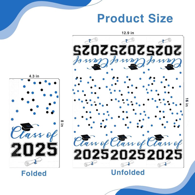 Tbsone 2025 Graduation Disposable Paper Napkins  Guest Dinner Hand Towels for College School Grad Class Congrats Celebration  Cocktail Party Decorations (80  Blue & Black) - Image 2
