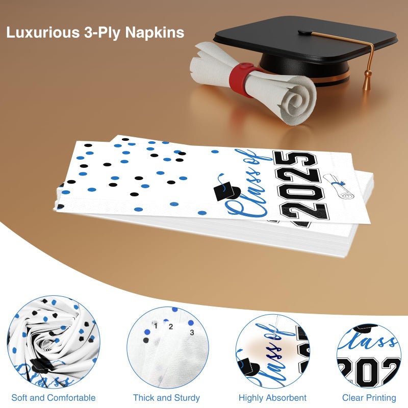 Tbsone 2025 Graduation Disposable Paper Napkins  Guest Dinner Hand Towels for College School Grad Class Congrats Celebration  Cocktail Party Decorations (80  Blue & Black) - Image 4