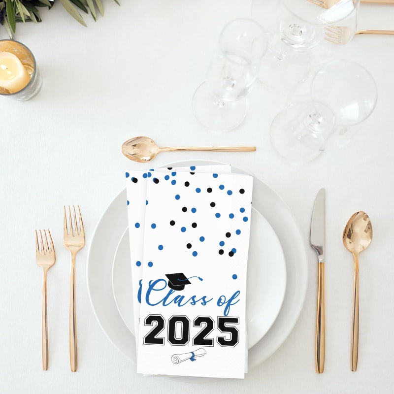 Tbsone 2025 Graduation Disposable Paper Napkins  Guest Dinner Hand Towels for College School Grad Class Congrats Celebration  Cocktail Party Decorations (80  Blue & Black) - Image 3
