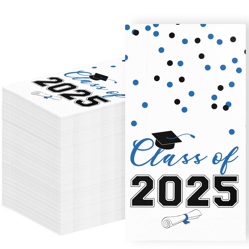 Tbsone 2025 Graduation Disposable Paper Napkins  Guest Dinner Hand Towels for College School Grad Class Congrats Celebration  Cocktail Party Decorations (80  Blue & Black) - Image 1