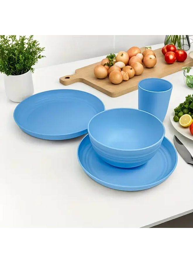Light Blue 16 Piece Plastic Dinnerware Set with Plates Bowls Cups Dishwasher Safe - Image 2