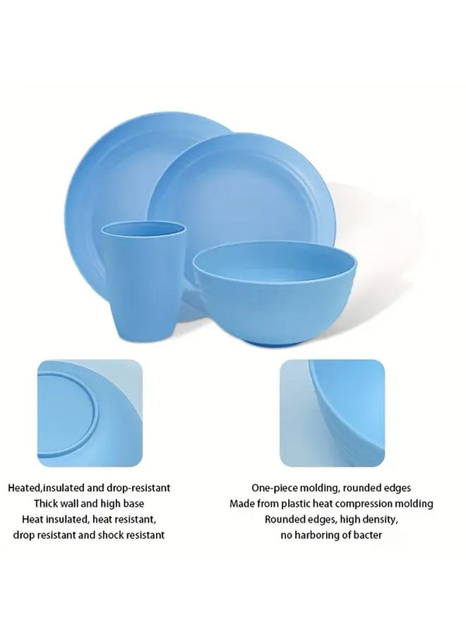 Light Blue 16 Piece Plastic Dinnerware Set with Plates Bowls Cups Dishwasher Safe - Image 5