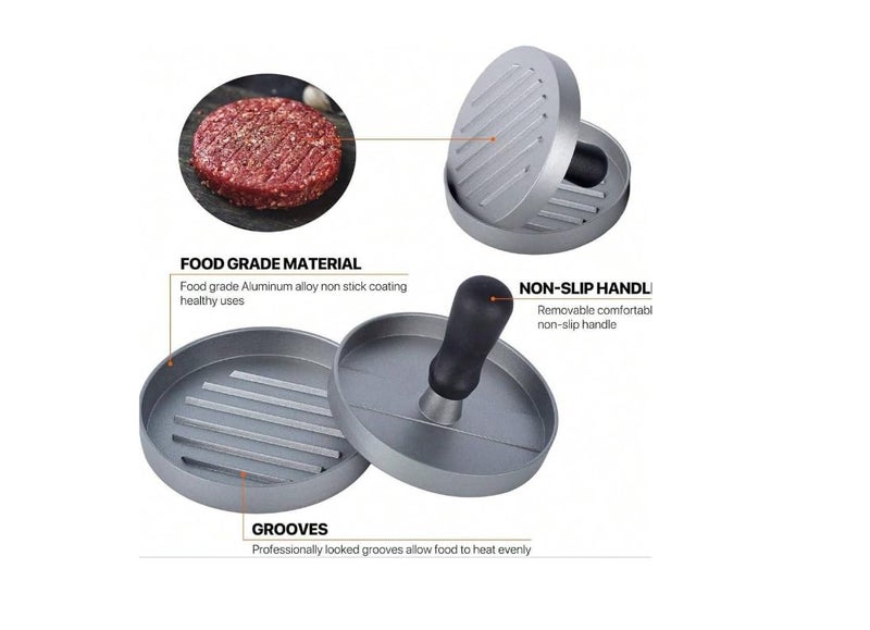 Non-Stick Burger Maker - Meat Press Mold for Perfect BBQ Burger Maker Kitchen Tool - Silver Brown - Image 3