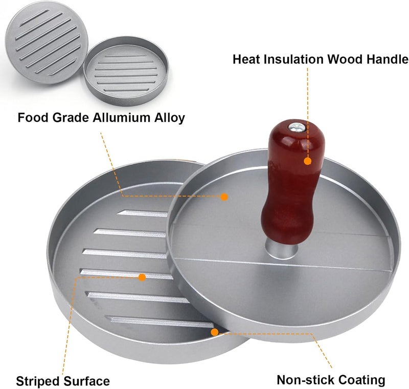 Non-Stick Burger Maker - Meat Press Mold for Perfect BBQ Burger Maker Kitchen Tool - Silver Brown - Image 2